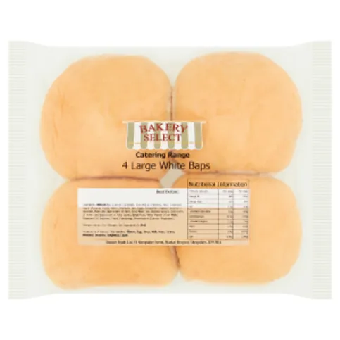 Bakery Select Catering Range Large White Baps 4 Pack