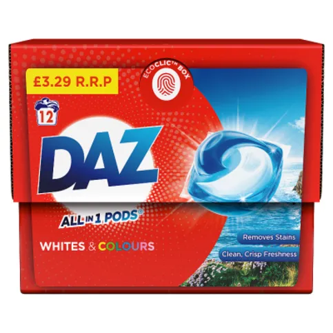 Daz All In 1 Pods Washing Capsules, Whites & Colours, 12 Washes