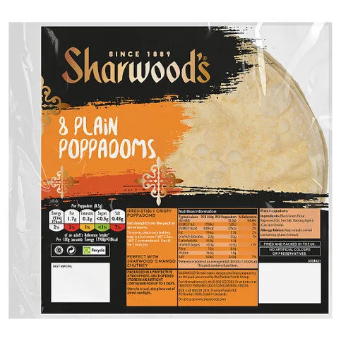 Sharwood's 8 Plain Poppadoms