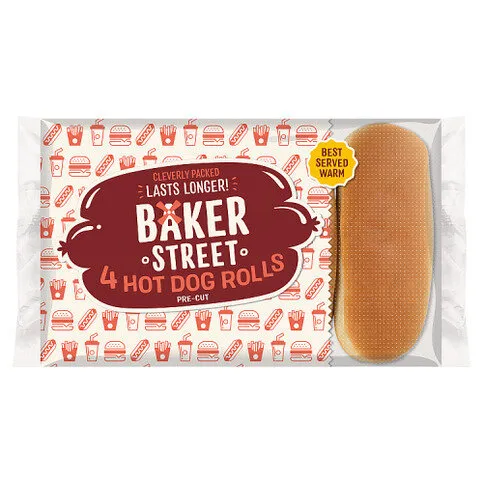 Baker Street 4 Hot Dog Rolls Pre-Cut