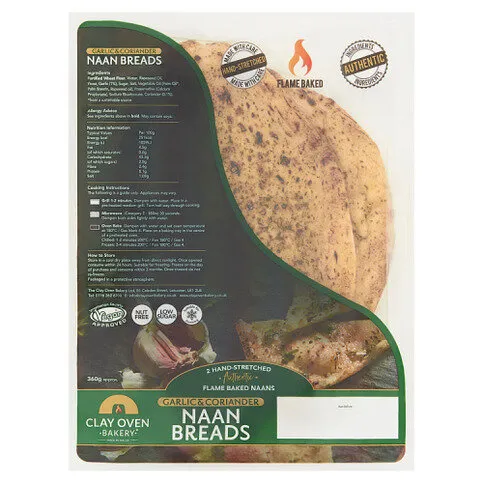 Clay Oven Bakery Garlic & Coriander Naan Breads 360g