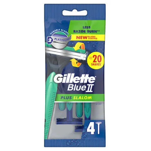 Gillette Blue II Plus Slalom Disposable Razors x4, With Two Blades and Pivoting Head